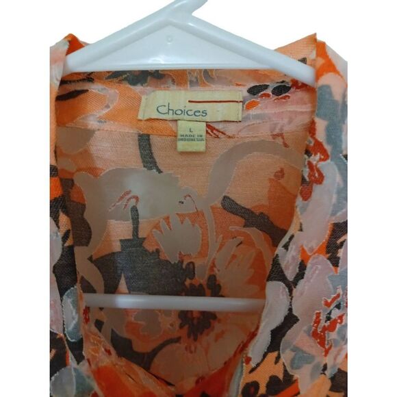 Choices Button Down Sheer Top Pink/Black Large - Picture 3 of 3